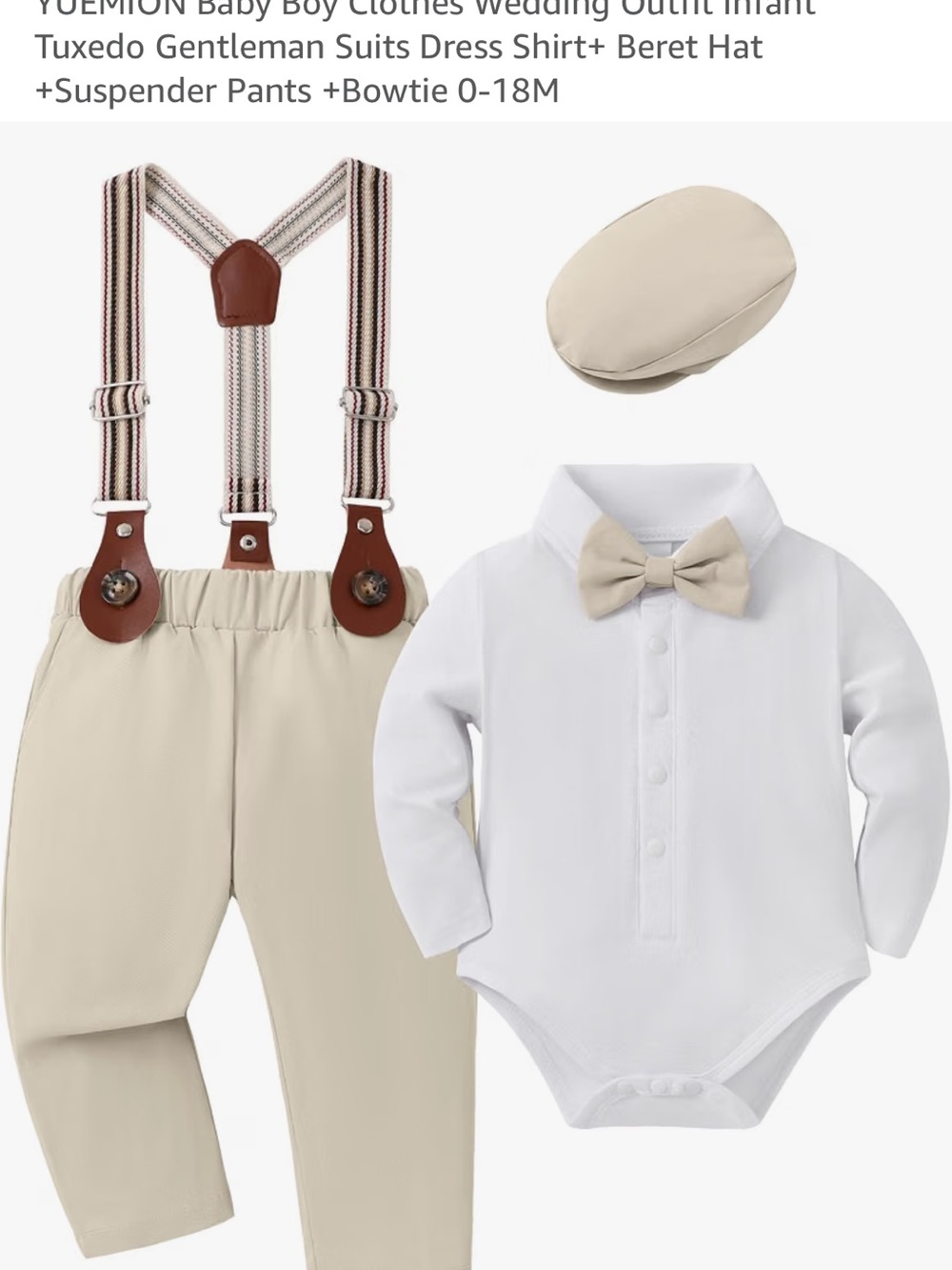 Kids Beige Bow Tie & Suspenders Set - Classic Dress Accessory